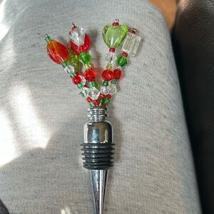 wine bottle stopper, glass beads, festive & colorful fun !